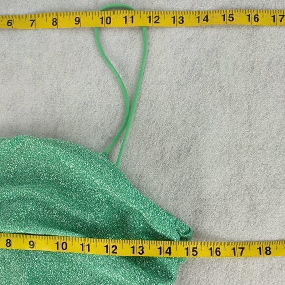 Shein Bae Ruched Green Spaghetti Strap Cami Glitter Dress Size LP - Picture 10 of 13